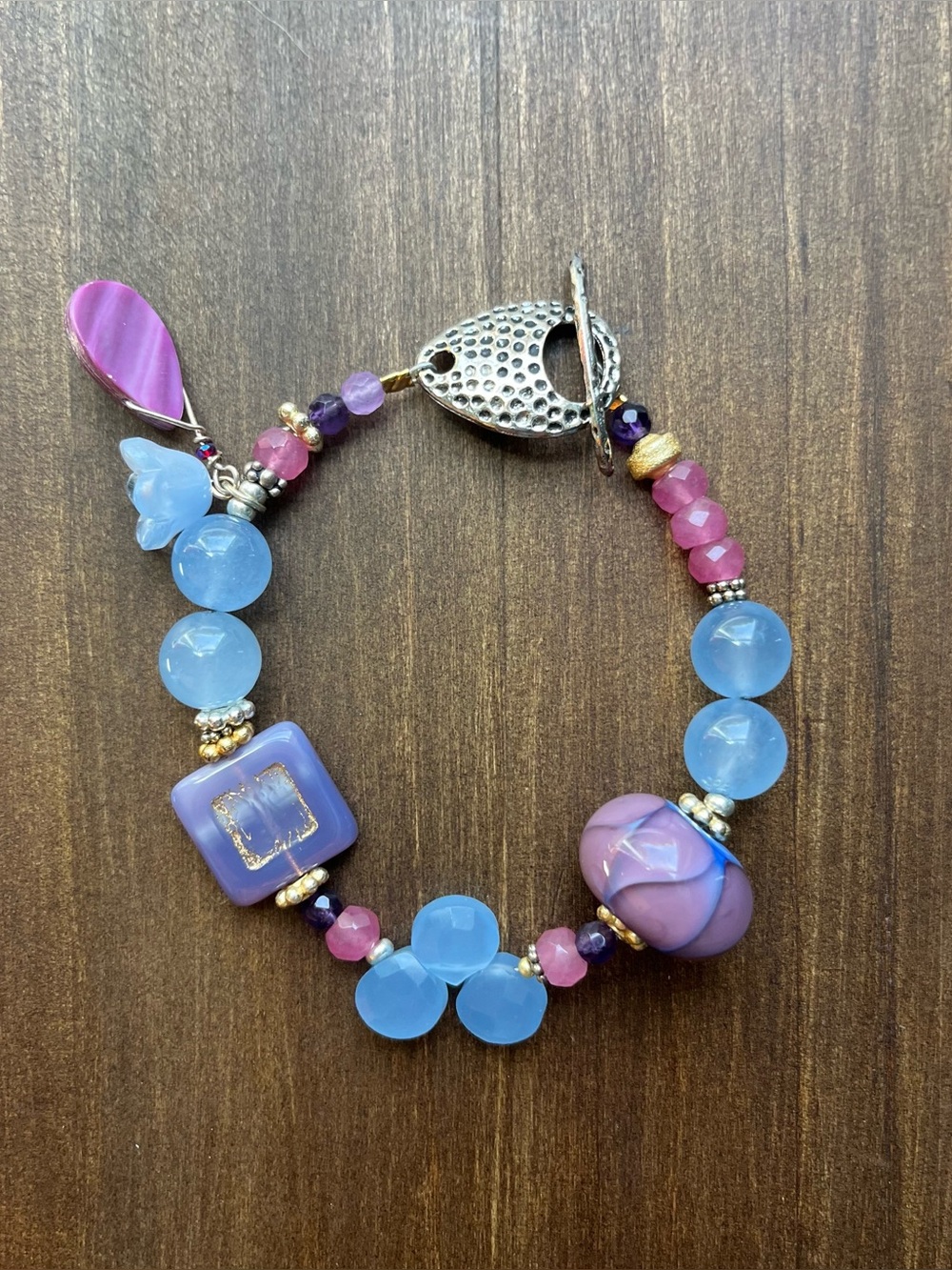 Handcrafted Purple and Blue Lampwork Bracelet